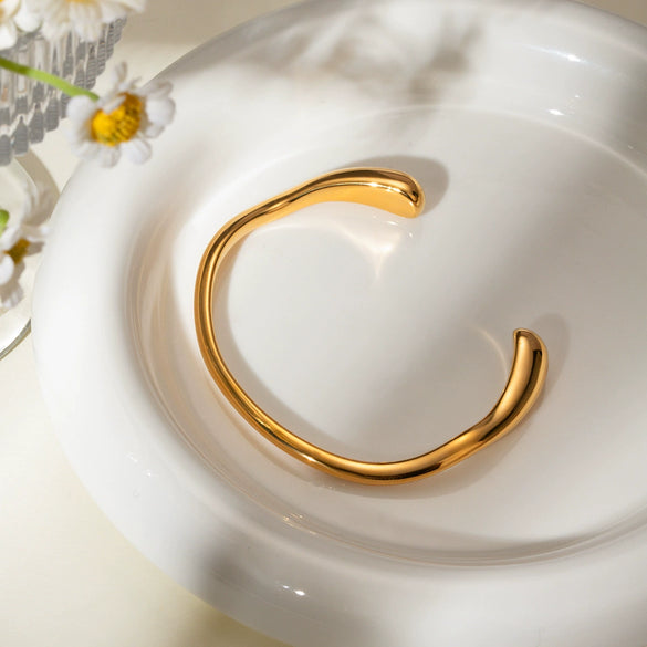 Ins Style Asymmetrical Open Bracelet Stainless Steel 18K Gold Plated Electroplated Geometric