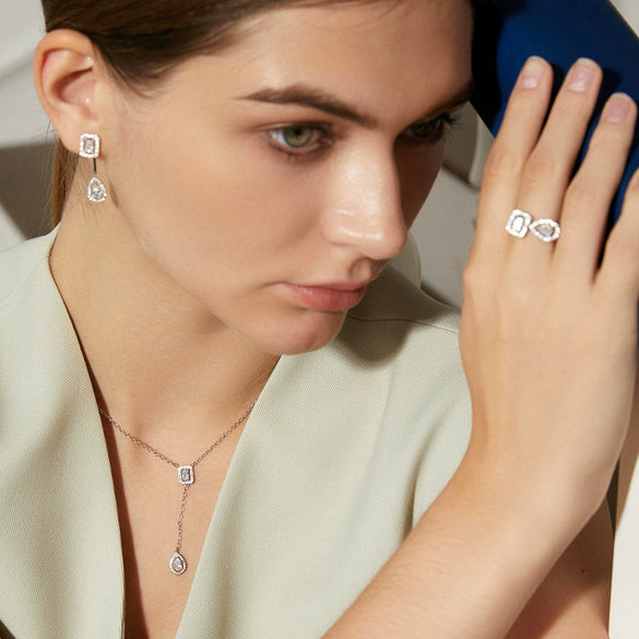 Ins Style Copper Zircon Pendant Necklace Water Drop Shape Cross Chain Electroplated Women's Jewelry