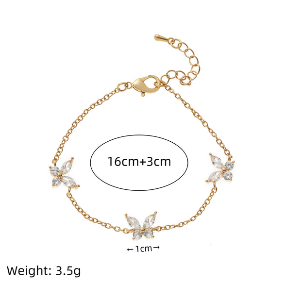 Ins Style Cute Sweet Heart Zircon Butterfly Diamond Bracelet For Women Made Of Copper And Plastic