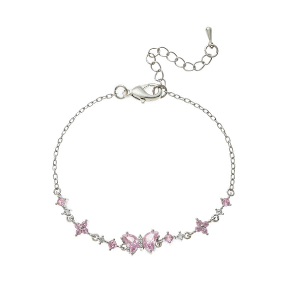 Ins Style Cute Sweet Heart Zircon Butterfly Diamond Bracelet For Women Made Of Copper And Plastic