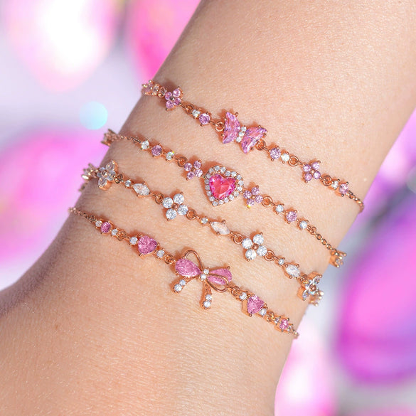 Ins Style Cute Sweet Heart Zircon Butterfly Diamond Bracelet For Women Made Of Copper And Plastic