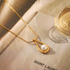 Ins Style Dropshaped Titanium Steel Pendant Necklace Inlaid With Pearls For Women