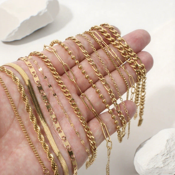 Ins Style Geometric Golden Stainless Steel Adjustable Multiple Chain Type Bracelet Clavicle Chain Neck Chain With Electroplating