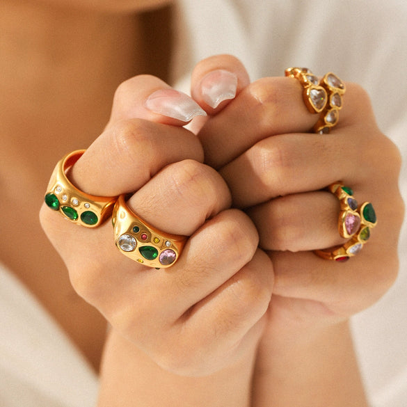 Ins Style Geometric Stainless Steel Women's Ring Inlaid With Zircon