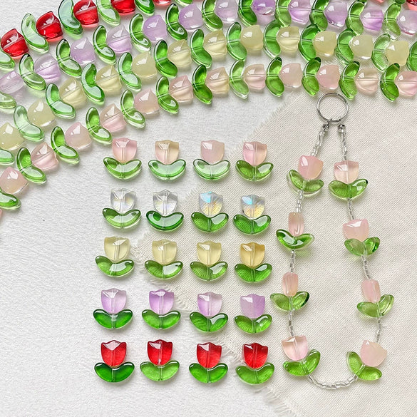 Ins Style Glass Glazed Tulip Beaded Bracelet Necklace Mobile Phone Chain Accessories