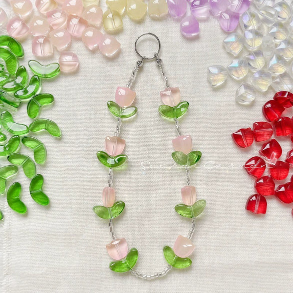 Ins Style Glass Glazed Tulip Beaded Bracelet Necklace Mobile Phone Chain Accessories