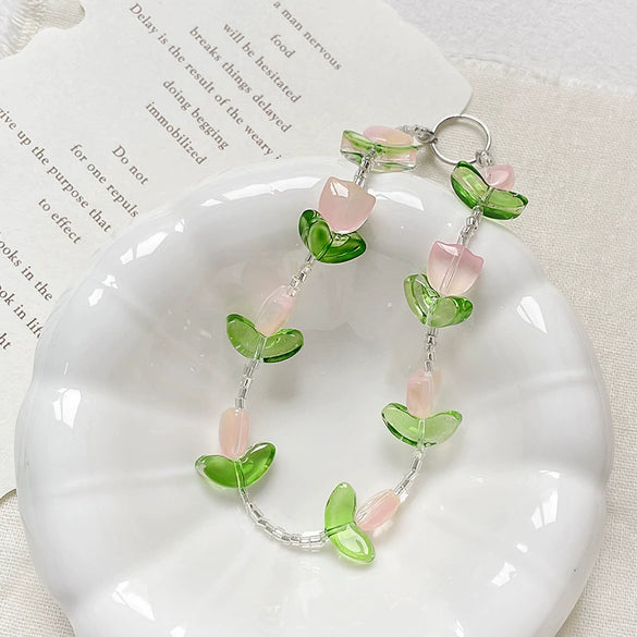 Ins Style Glass Glazed Tulip Beaded Bracelet Necklace Mobile Phone Chain Accessories
