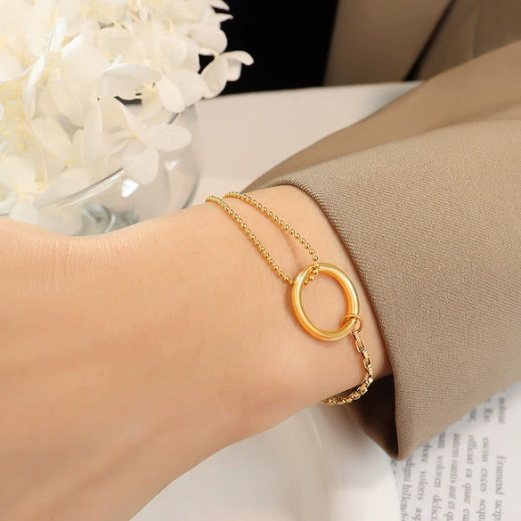 Ins Style Jewelry Bracelet With Bead Chain Titanium Steel Material 18K Gold Plated