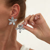 Ins Style Metal Leaf And Flower Pleated Earrings With Electroplating Design For Women