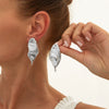 Ins Style Metal Leaf And Flower Pleated Earrings With Electroplating Design For Women