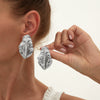 Ins Style Metal Leaf And Flower Pleated Earrings With Electroplating Design For Women