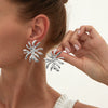 Ins Style Metal Leaf And Flower Pleated Earrings With Electroplating Design For Women
