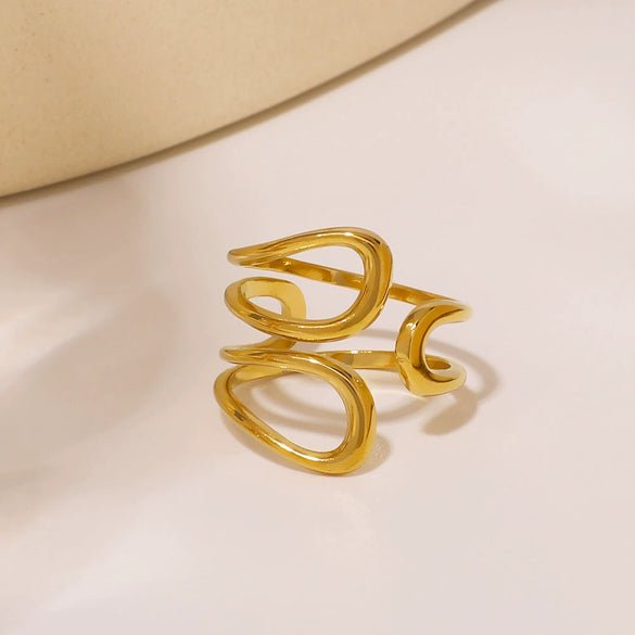 Ins Style Oval Hollow Asymmetrical Adjustable Geometric Stainless Steel Ring Electroplated