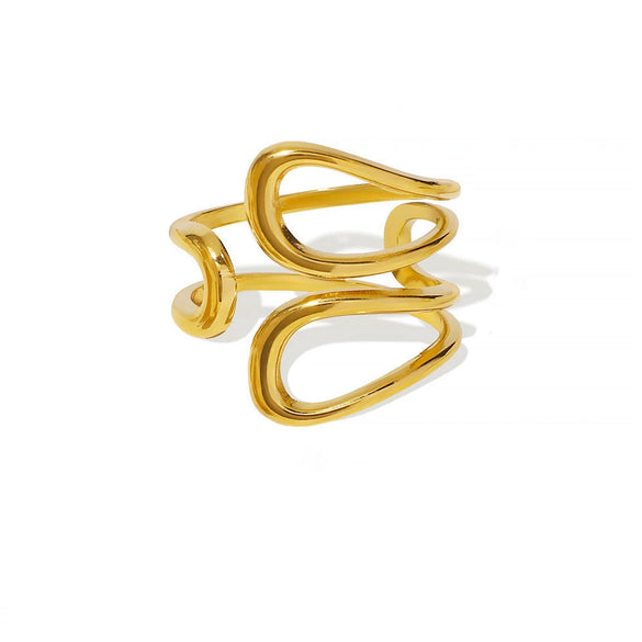Ins Style Oval Hollow Asymmetrical Adjustable Geometric Stainless Steel Ring Electroplated