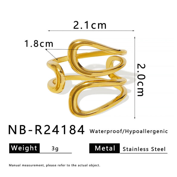 Ins Style Oval Hollow Asymmetrical Adjustable Geometric Stainless Steel Ring Electroplated