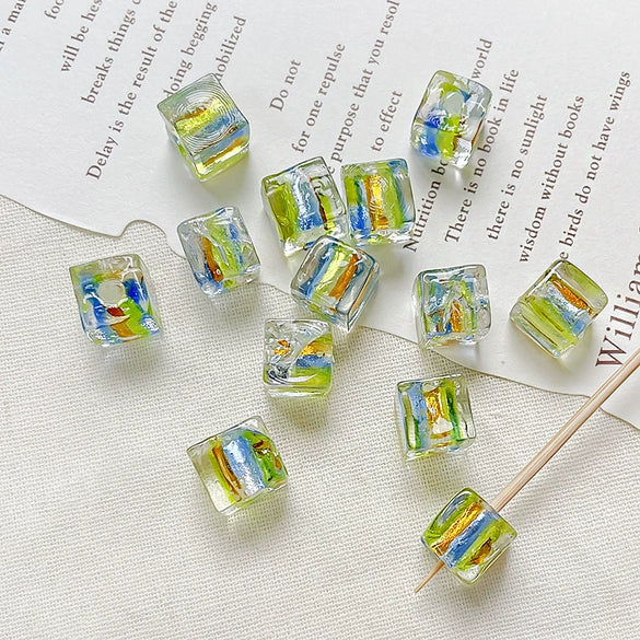 Ins Style Square Glass Glazed Beaded Goldplated Handmade Bracelet Necklace Accessories