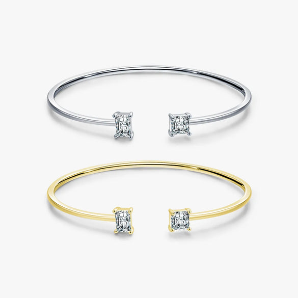Ins Style Square Sterling Silver Plating Inlay Zircon 14k Gold Plated Rhodium Plated Cuff Bracelets