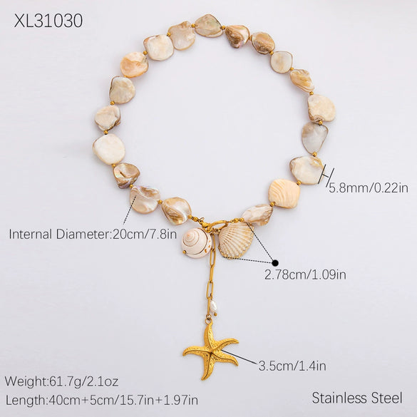 Ins Style Stainless Steel And 18K Gold Geometric Marine Shell Pendant Necklace And Bracelet For Women With Electroplating