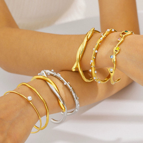 Ins Style Stainless Steel Bracelet With Diamonds And Colorful Zircons 18K Gold Plated