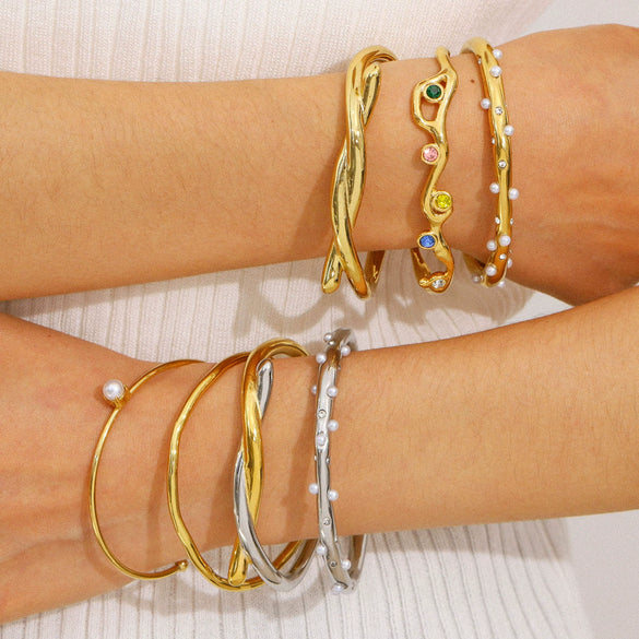 Ins Style Stainless Steel Bracelet With Diamonds And Colorful Zircons 18K Gold Plated