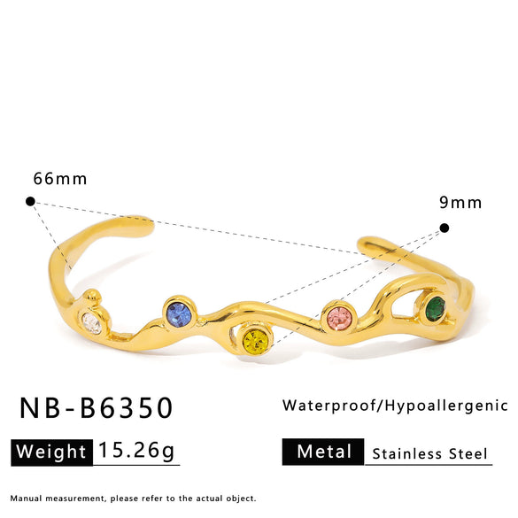 Ins Style Stainless Steel Bracelet With Diamonds And Colorful Zircons 18K Gold Plated