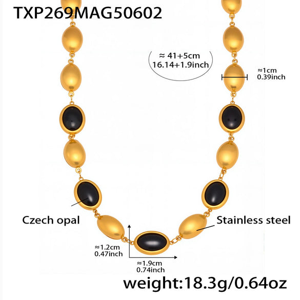 Ins Style Stainless Steel Czech Opal Faceted Stone Jewelry Set Necklace Bracelet Earrings
