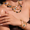 Ins Style Stainless Steel Czech Opal Faceted Stone Jewelry Set Necklace Bracelet Earrings