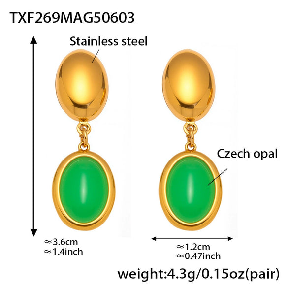 Ins Style Stainless Steel Czech Opal Faceted Stone Jewelry Set Necklace Bracelet Earrings