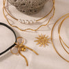Ins Style Stainless Steel 18K Gold Plated Wavy Sunflower Bow Pearl Pendant Simple Necklace With Vacuum Plating In Furnace For Women