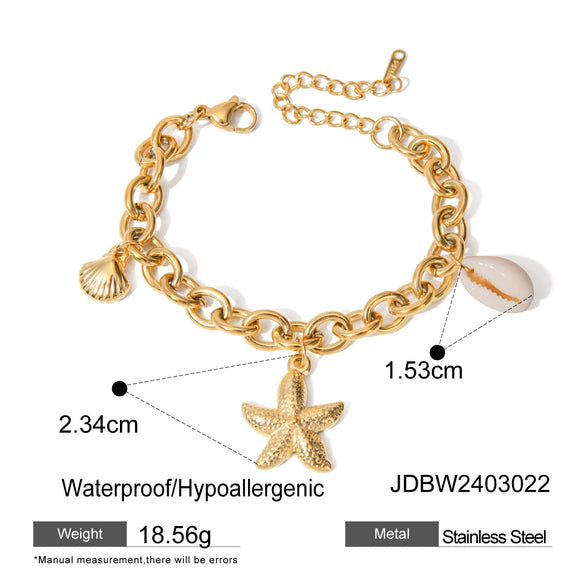 Ins Style Stainless Steel Ocean Animals Zodiac Signs Starfish Shell Conch Necklace With Electroplating