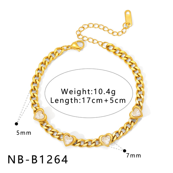 Ins Style Unique Design Simple Connection Gold Plated Stainless Steel Bracelet With Heart Shape And Geometric Shape For Women And Unisex