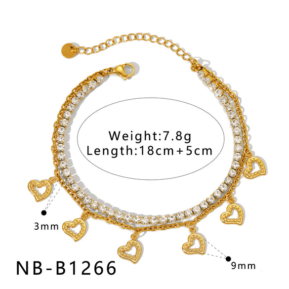 Ins Style Unique Design Simple Connection Gold Plated Stainless Steel Bracelet With Heart Shape And Geometric Shape For Women And Unisex