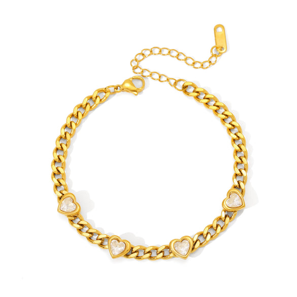 Ins Style Unique Design Simple Connection Gold Plated Stainless Steel Bracelet With Heart Shape And Geometric Shape For Women And Unisex