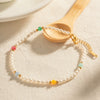 Ins Style Women's Stainless Steel And Titanium Steel Anklet With Colorful Natural Stone Pearl Beads And Geometric Shell Inlay