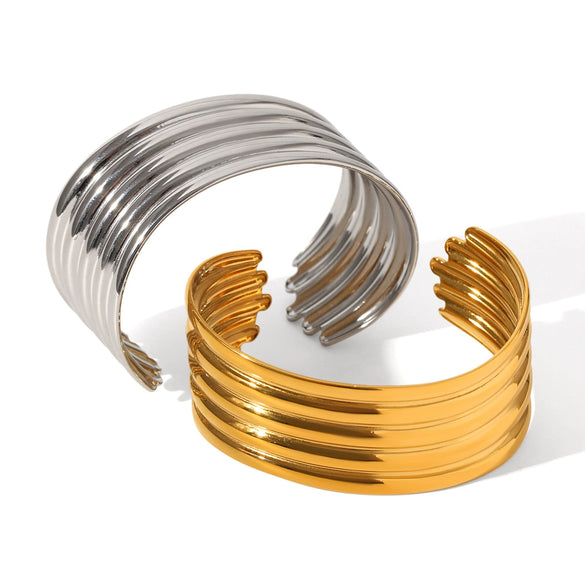 Ins Stylish Exaggerated Multilayered Glossy Titanium Steel Open Bracelet Electroplated 18K Gold Does Not Fade