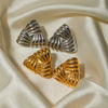 Ins Trendy Geometric Stainless Steel Woven Texture Colorblock Triangle Earrings Cold Style Electroplated
