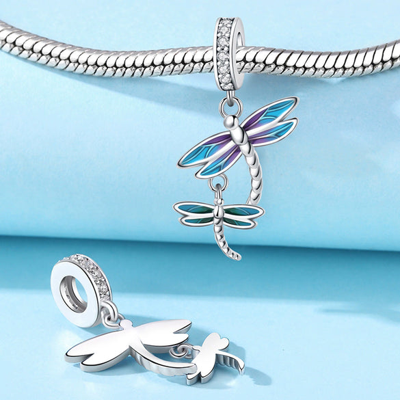 Insect Dragonfly Butterfly Firefly Charm Beads Jewelry Bracelet Silver Plated Original Design Dripping Oil Women's