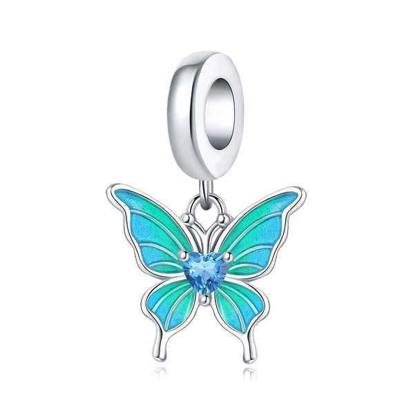 Insect Dragonfly Butterfly Firefly Charm Beads Jewelry Bracelet Silver Plated Original Design Dripping Oil Women's