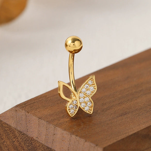Insect Shape Stainless Steel Electroplated Butterfly Navel Ring Body Piercing Jewelry For Women
