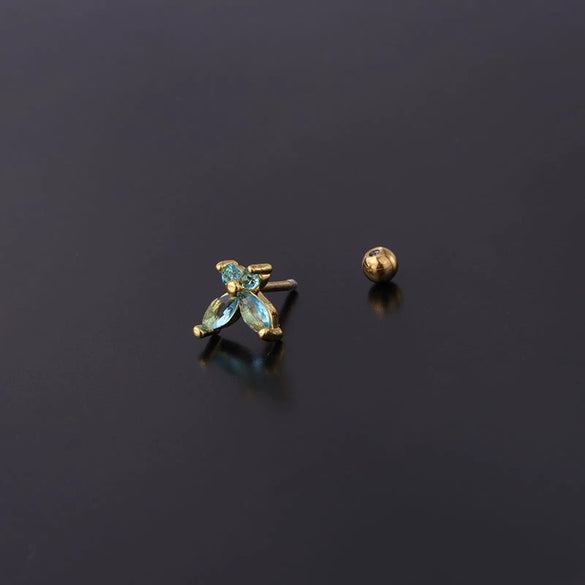Insect Style Stainless Steel Electroplated Piercing Earrings With Butterfly Zircon