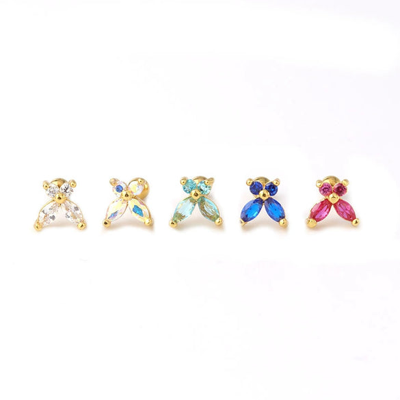 Insect Style Stainless Steel Electroplated Piercing Earrings With Butterfly Zircon