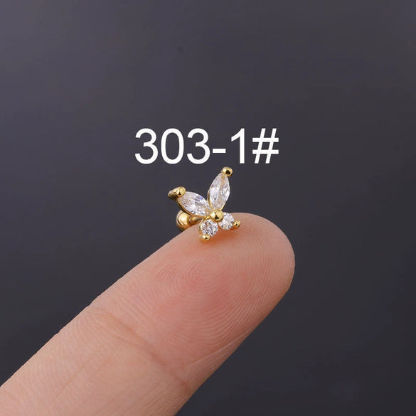 Insect Style Stainless Steel Electroplated Piercing Earrings With Butterfly Zircon