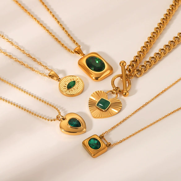 Insstyle Geometric Heartshaped Stainless Steel Diamondencrusted Pendant Necklace With Ot Buckle And Cuban Chain Electroplated