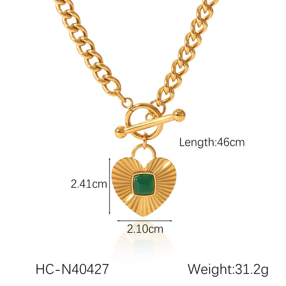 Insstyle Geometric Heartshaped Stainless Steel Diamondencrusted Pendant Necklace With Ot Buckle And Cuban Chain Electroplated