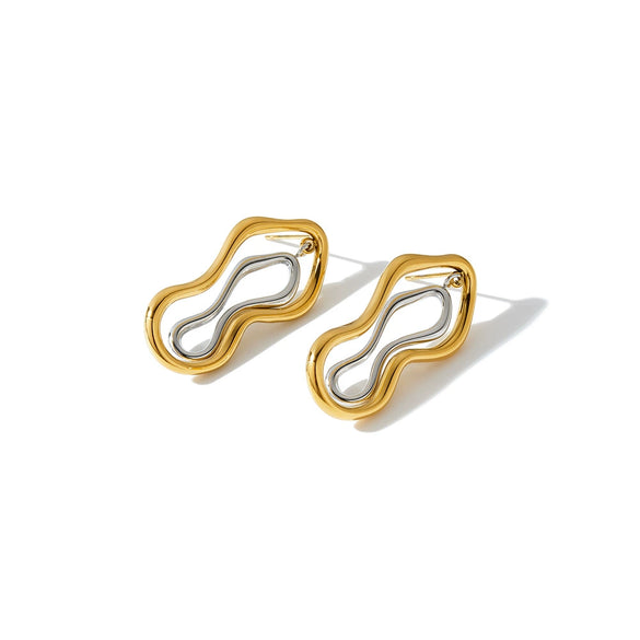 Irregular Color Block Geometric Stainless Steel Earrings With Gold Tone Electroplated Finish For Women