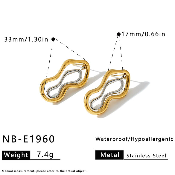 Irregular Color Block Geometric Stainless Steel Earrings With Gold Tone Electroplated Finish For Women