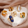Irregular Geometric Oval Open Ring For Women Stainless Steel Jewelry With Electroplating Design