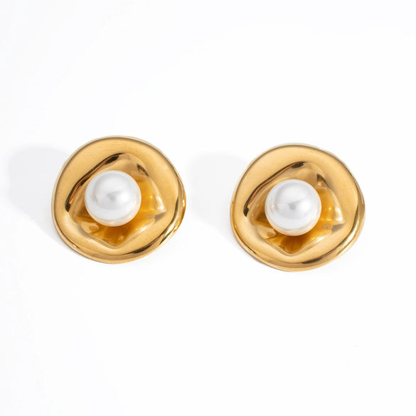 Irregular Goose Egg Pearl Stainless Steel Jewelry Set With Pvd Furnace Vacuum Real Gold Plating For Women