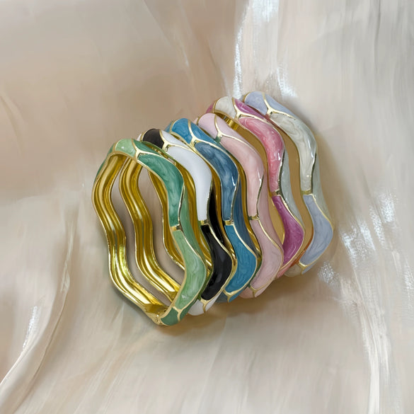 Irregular Open Cuff Bracelet With Enamel Patchwork Design And Plated Finish For Trendy Jewelry Styling