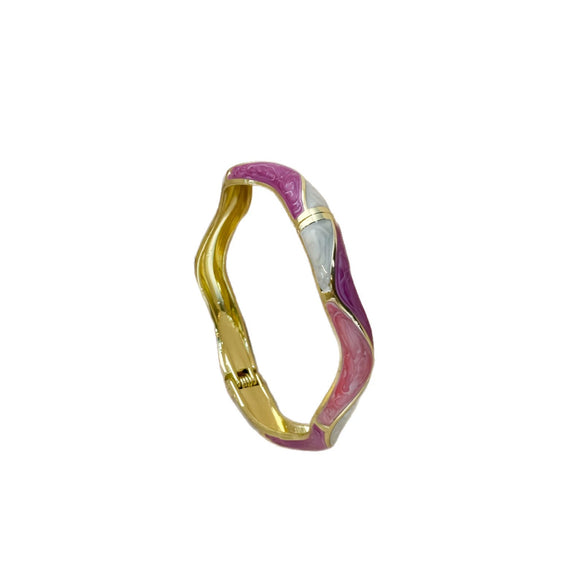 Irregular Open Cuff Bracelet With Enamel Patchwork Design And Plated Finish For Trendy Jewelry Styling